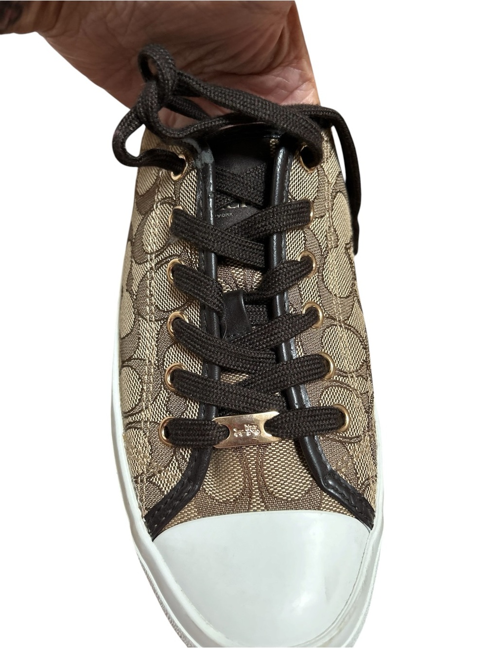 Coach Empire Signature Canvas Low-Top Sneakers — Khaki Brown with White Sole - Picture 7 of 8